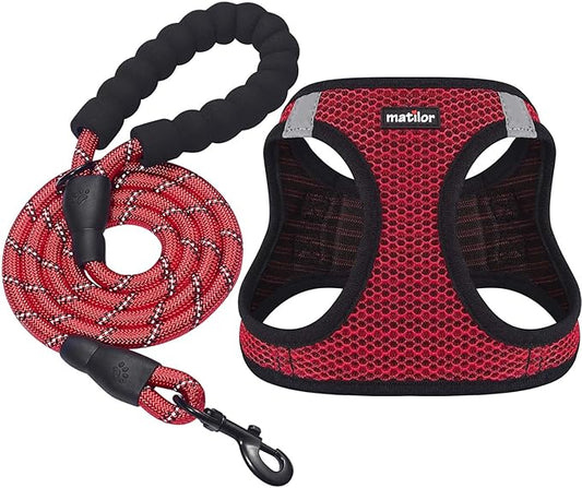 Dog Harness Step-in Breathable Puppy Cat Dog Vest Harnesses for Small Medium Dogs Red matilor