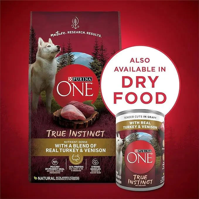 Purina ONE True Instinct Tender Cuts in Gravy With Real Turkey and Venison, and With Real Chicken and Duck High Protein Wet Dog Food Variety Pack - (Pack of 12) 13 oz. Cans - PAWPICO
