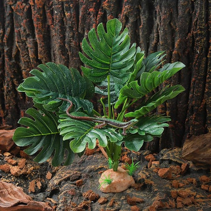 Terrarium Plants for Reptile Terrarium, Reptile Plants Tortoise Habitat Accessories, Artificial Spider Plant for Gecko, Ball Python, Tortoise Terrarium Décor - Monstera IBWell