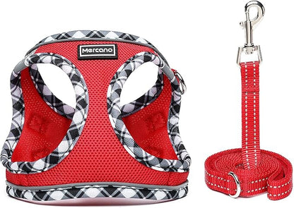 Mercano Soft Mesh Dog Harness and Leash Set, No-Chock Step-in Reflective Breathable Lightweight Easy Walk Escape Proof Vest Harnesses with Safety Buckle for Small Medium Dogs, Cats (Red, XL) PAWPICO