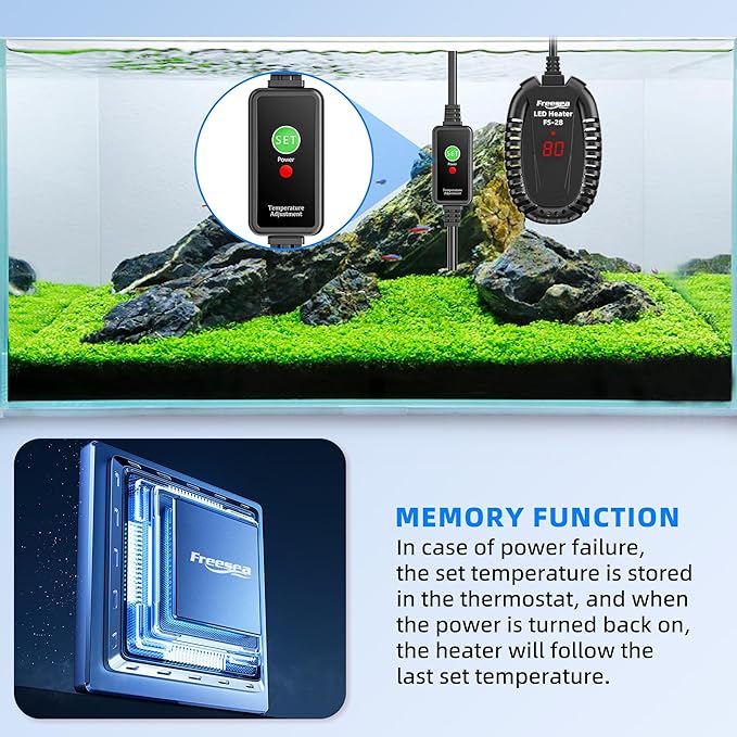 FREESEA Aquarium Fish Tank Heater: 50W Small Submersible Turtle Heater with Adjustable Temperature External Controller for Betta | Saltwater | Freshwater | 1-10 Gallon FREESEA