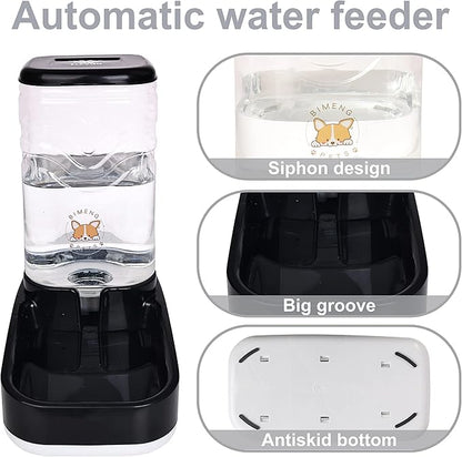 ELEVON Automatic Pet Water Feeder, 3.8L Gravity Cat Water Dispenser with Cat Water Bowl, Large Capacity Water Feeder for Kitten & Small and Medium-Sized Dogs (Black) - PAWPICO