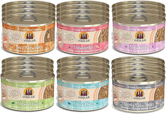 Weruva Classic Cat Stews 6 Flavors Variety Pack, 2.8 Ounce Cans Pack of 24 - PAWPICO