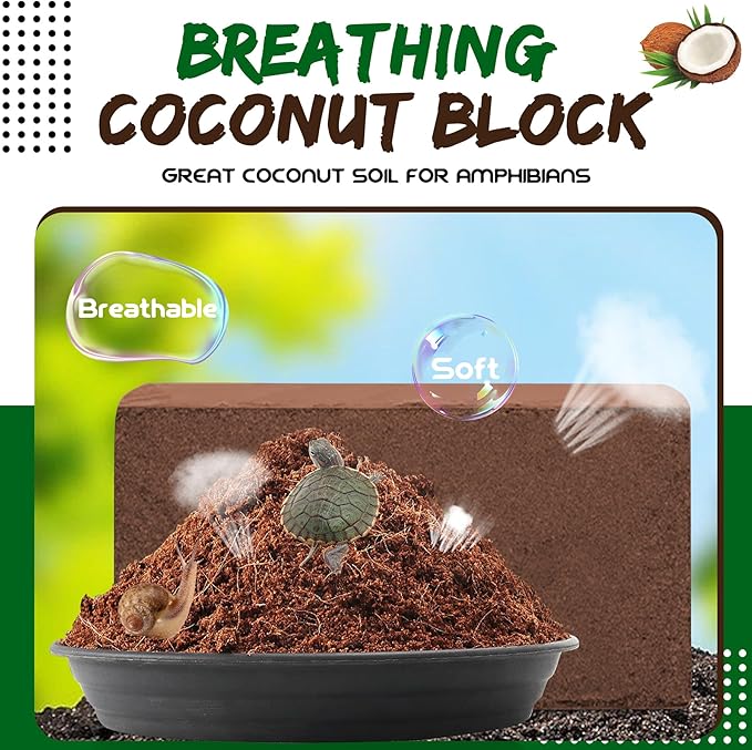 LEICHTEN Coco Coir Bricks Substrate for Reptiles,3 Pcs Natural Organic Coconut Fiber Substrate Bedding,Odor Absorbing for Snakes, Tortoises,Hermit Crab,Bearded Dragon,Geckos,Frogs LEICHTEN