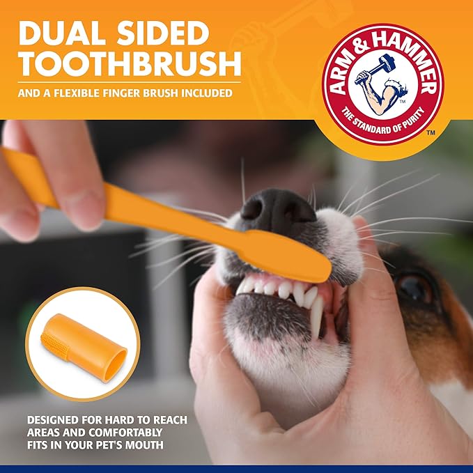 Arm & Hammer for Pets Tartar Control Kit for Dogs | Contains Toothpaste, Toothbrush & Fingerbrush | Reduces Plaque & Tartar Buildup | Safe for Puppies, 3-Piece , Beef Flavor CompanyofAnimals