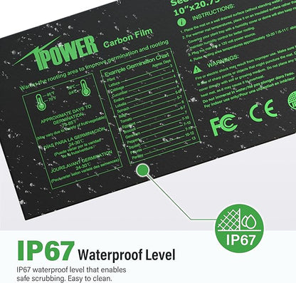 iPower Seedling Heat Mat for Plants with Dual Digital Temperature Controller, 10" x 20.75", Black iPower