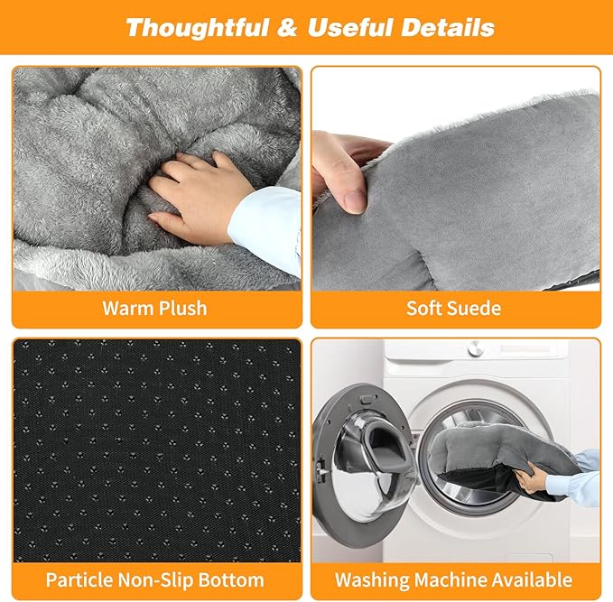 FHTONGE Heated Cat Bed Indoor with Timer and Temp Adjustment, Washable Self Warming Cat Bed Donut with Overheat Protection for Winter, Snuggle Round Cat Bed Cuddler with Electric Heating Pad - PAWPICO