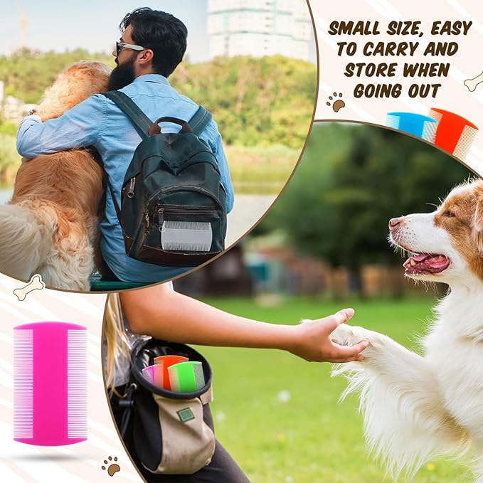 Hushee 100 Pcs Flea and Tick Grooming Tool - Double Sided Comb for Small Pets, Kittens and Puppies (5 Colors) Hushee