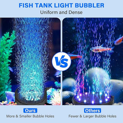 Aquarium Air Bubble Light, LED Fish Tank Bubbler Stone Disk with 11 Super Bright Lamp Beads, 16 Colors and 4 Modes Adjustable for Fish Tank Decoration Oxygenation fishkeeper