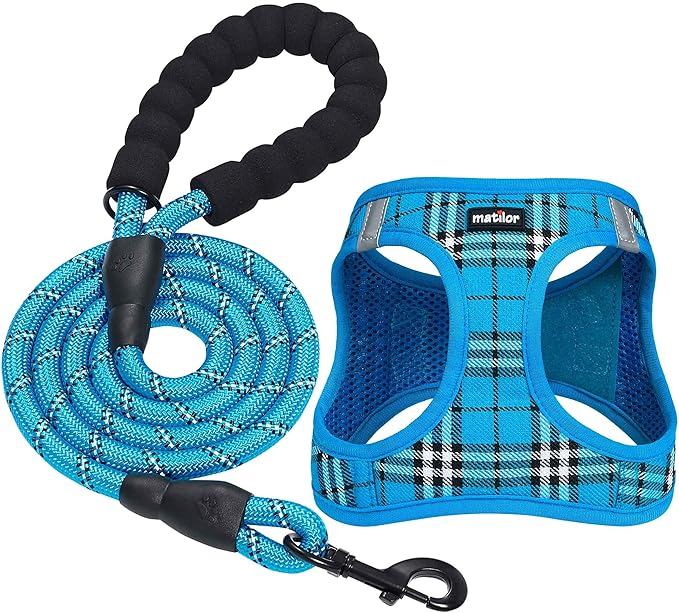 Dog Harness Step-in Breathable Puppy Cat Dog Vest Harnesses for Small Medium Dogs Blue Plaid matilor