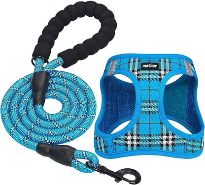 Dog Harness Step-in Breathable Puppy Cat Dog Vest Harnesses for Small Medium Dogs Blue Plaid matilor