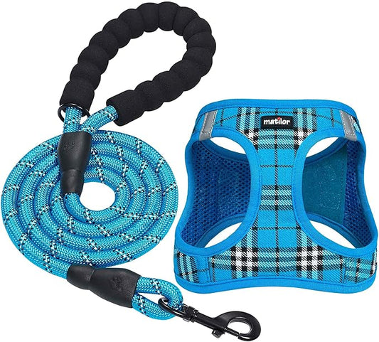 Dog Harness Step-in Breathable Puppy Cat Dog Vest Harnesses for Small Medium Dogs Blue Plaid matilor