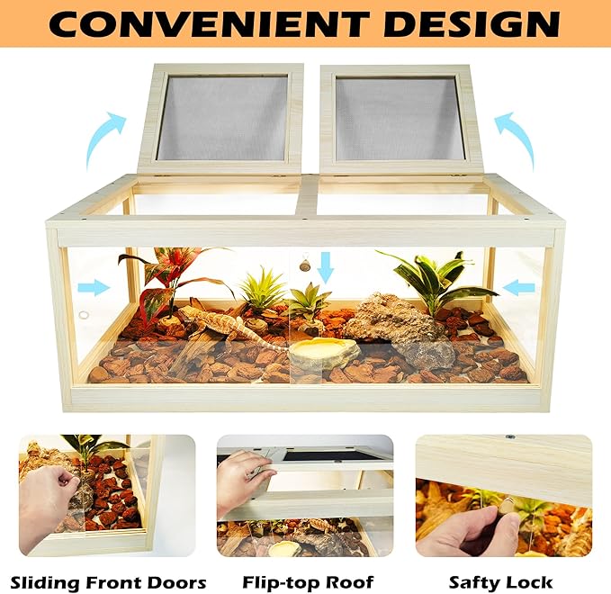 81 Gallon Terrarium, Reptile Habitat, Durable Quality, Suitable for All Types of Reptile, Hamsters, Snakes, Oak Color PROLEE