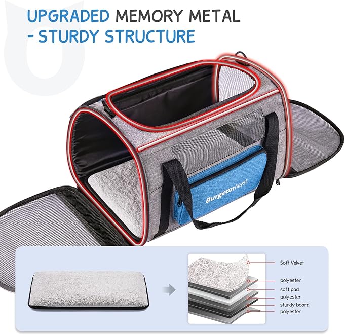 BurgeonNest Cat Carrier for Large Cats 20 lbs,Medium Cats Under 25 lbs,2 Cats and Small Dogs with Unique Side Bag,Top Load Pet Carrier Soft-Sided Escape Proof with 4 Ventilated Windows - PAWPICO