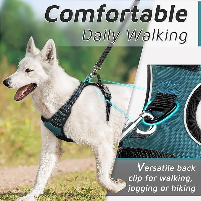 Eagloo Dog Harness for Large Dogs, No Pull Service Vest with Reflective Strips and Control Handle, Adjustable and Comfortable for Easy Walking, No Choke Pet Harness with 2 Metal Rings, Dark Green, L GoExplorewithEagloo