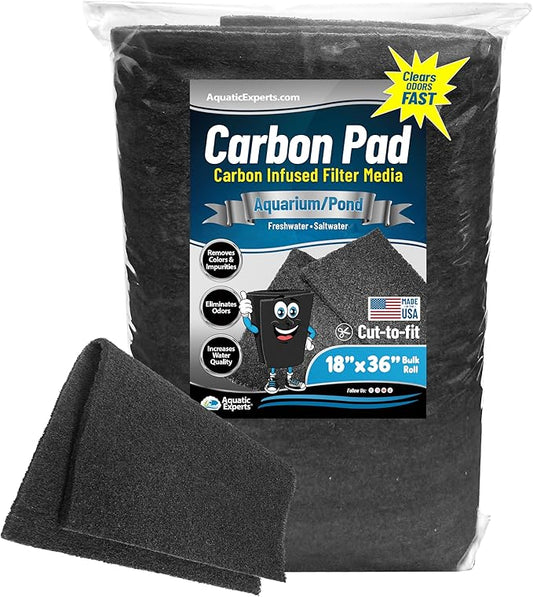 Aquarium Carbon Pad - Cut to Fit Carbon Infused Filter Pad Media for Crystal Clear Fish Tank and Ponds (18 Inch Width, 36 Inch Long) AquaticExperts