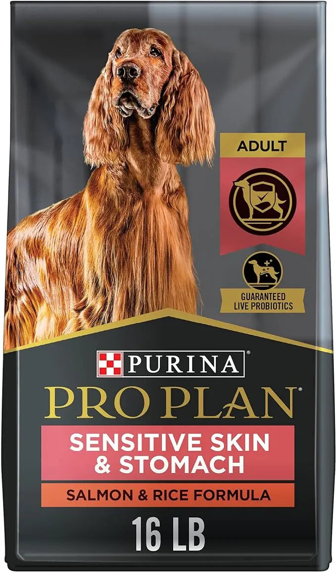 Purina Pro Plan Sensitive Skin and Stomach Dog Food Dry, Adult Salmon & Rice Formula, Digestive Health - 16 lb. Bag - PAWPICO