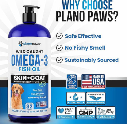 Omega 3 Fish Oil for Dogs - Better Than Salmon Oil for Dogs - Dog Fish Oil Supplement - Reduce Shedding & Itching - Supports Joints, Brain, Heart Health- Dog Skin and Coat Supplement - Fish Oil Liquid planopaws
