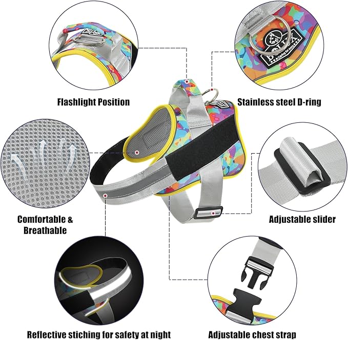 Bolux Dog Harness, No-Pull Reflective Dog Vest, Breathable Adjustable Pet Harness with Handle for Outdoor Walking - No More Pulling, Tugging or Choking (Large (Pack of 1), Watercolour) Bolux