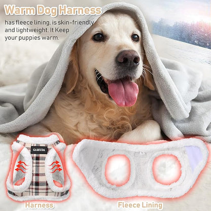 GAMUDA Small Dog Harness Collar and Leash Set, Step in No Chock No Pull Soft Mesh Adjustable Dog Vest Harnesses Plaid Reflective for Dogs Puppy Cats Kitten Rabbit (Warm Beige, XXS) GAMUDACollarsCollection