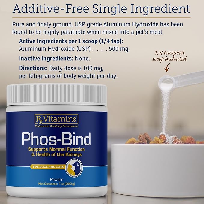 Rx Vitamins Phos-Bind - Kidney Support Supplement Powder - Phosphate Binder for Cats & Dogs for Kidney Health - Supports Normal Kidney Cleanse and Essential Kidney Care - 200g RxVitamins