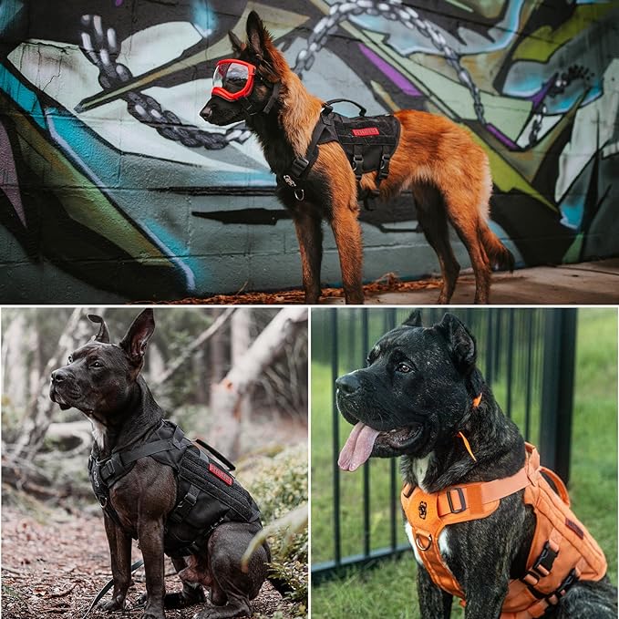 OneTigris No Pull Tactical Dog Harness for Medium Large Dog, Mesh Design Breathable Military Dog Molle Vests with Handles, Service Dog Vest Harness for Walking Hiking Training (XL, Black) OneTigris