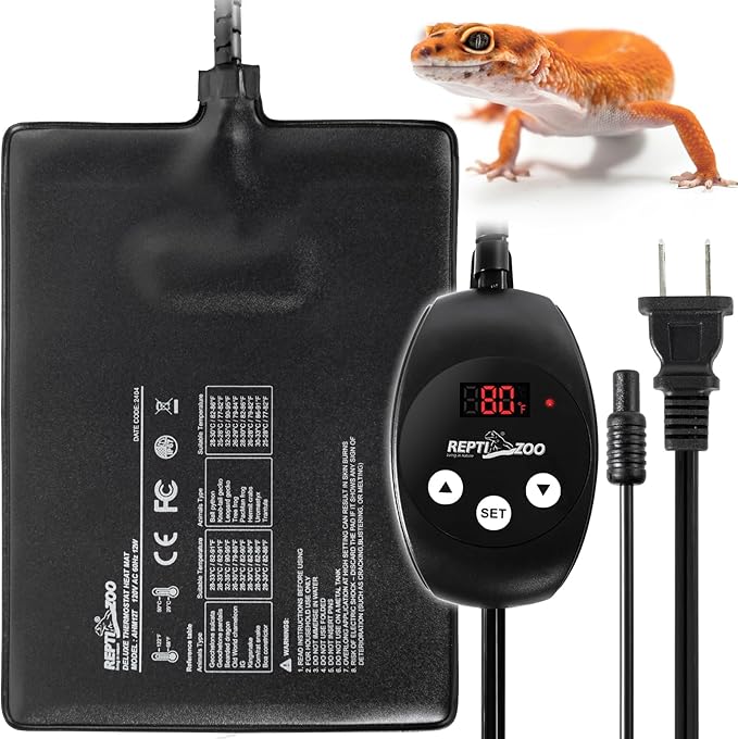REPTI ZOO 6" X 8" Reptile Heat Pad Fast Heating Pad with Adjustable Thermostat 12W Reptile Heat Mat for Turtles/Hermit Crabs/Bearded Dragons/Leopard Geckos/Snakes/Lizards, and Seed Germination REPTIZOO