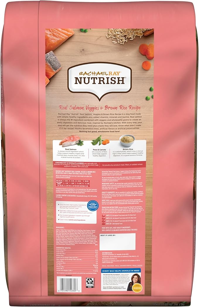 Rachael Ray Nutrish Salmon Dry Dog Food, 26 Pound Bag - PAWPICO