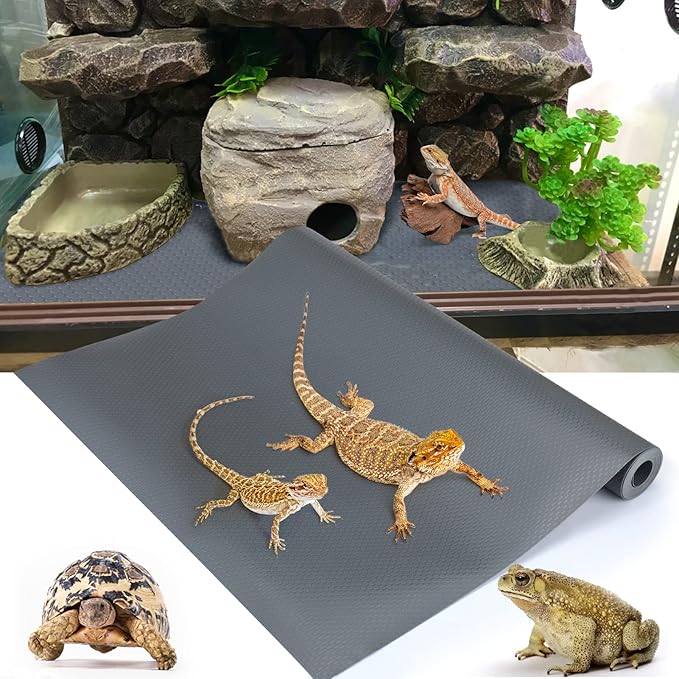 Bearded Dragon Tank Accessories, Reptile Terrarium Carpet Substrate for Leopard Gecko, Lizard, Iguana, Snake, Tortoise, Non-Adhesive Reptile Habitat Bedding(Gray 79inch) Vodolo
