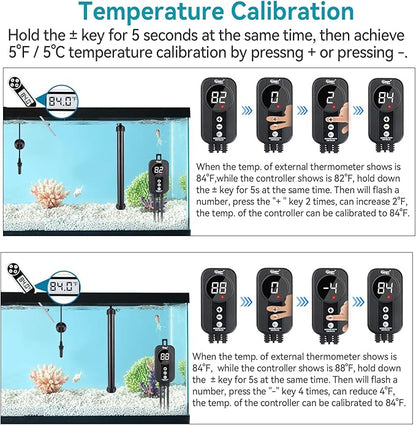 hygger Marine Aquarium Heater 200W,Titanium Heater with Digital LED Controller & Temperature Probe,Submersible Fish Tank Heater with Temperature Calibration,for Saltwater Freshwater Tank 30-40Gallon hygger