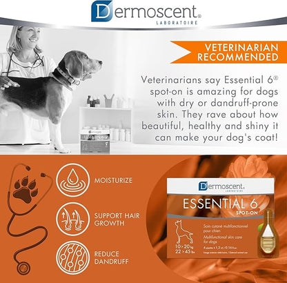Dermoscent Essential 6 spot-on - Dog Skin Care for Dandruff & Allergy Relief with Vitamin E Oil - Anti Itch for Dogs - Natural Ingredients for Sensitive Skin - Dogs 10-20 kg - 4 Pipettes of 1.2 ml Dermoscent
