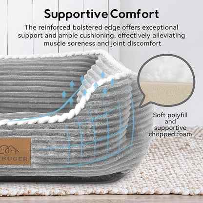 Rectangle Cat Dog Bed for Large Medium Small Pets Indoor Outdoor Machine Washable Sleeping Sofa Non-Slip Bottom Soft Puppy Bed Durable Orthopedic Calming Pet Cuddler (Medium, Grey) - PAWPICO