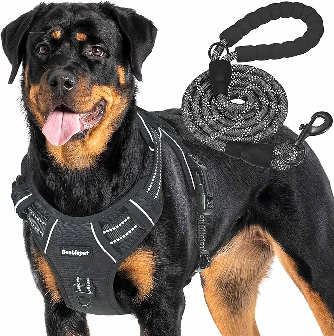 Heavy Duty Tactical Dog Harness for Large Dogs, No Pull Adjustable Pet Harness Reflective Service Training Easy Control Pet Vest Military K9 Working Dog Harnesses-X- Large, Black Beebielove
