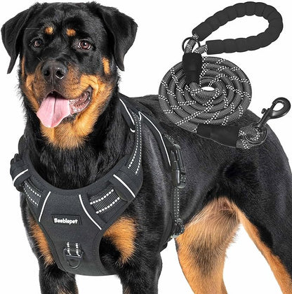 Heavy Duty Tactical Dog Harness for Large Dogs, No Pull Adjustable Pet Harness Reflective Service Training Easy Control Pet Vest Military K9 Working Dog Harnesses-X- Large, Black Beebielove