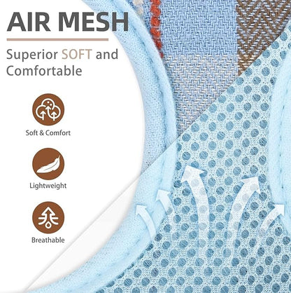 PUPTECK Soft Mesh Dog Harness and Leash Set Pet Puppy Cat Comfort Padded Vest No Pull Harnesses, Blue&Brown, M PUPTECK