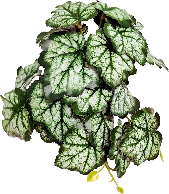 Woyrise Reptile Plants, Terrarium Hanging Plants Vines for Reptile Tank, Amphibian Habitat Leaves Decor with Suction Cups for Bearded Dragon Lizard Snake Gecko Frog Hermit Crab - 2Pack Green Heuchera Woyrise