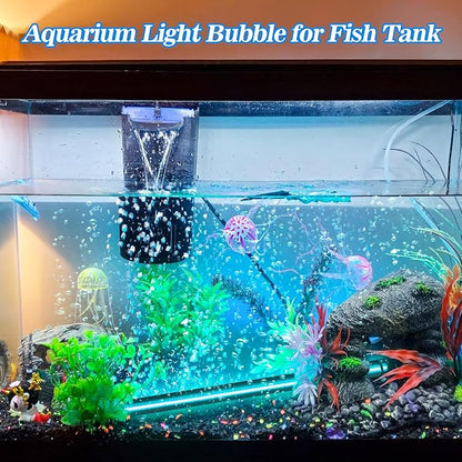 Submersible Aquarium Bubbler Light 20 Inch: Fish Tank Light with Air Bubble Hole - RGB Color Changing Brightness Adjustable IP68 Waterproof Remote Control LED Light for Large Aquarium Fish Tank SZMINILED