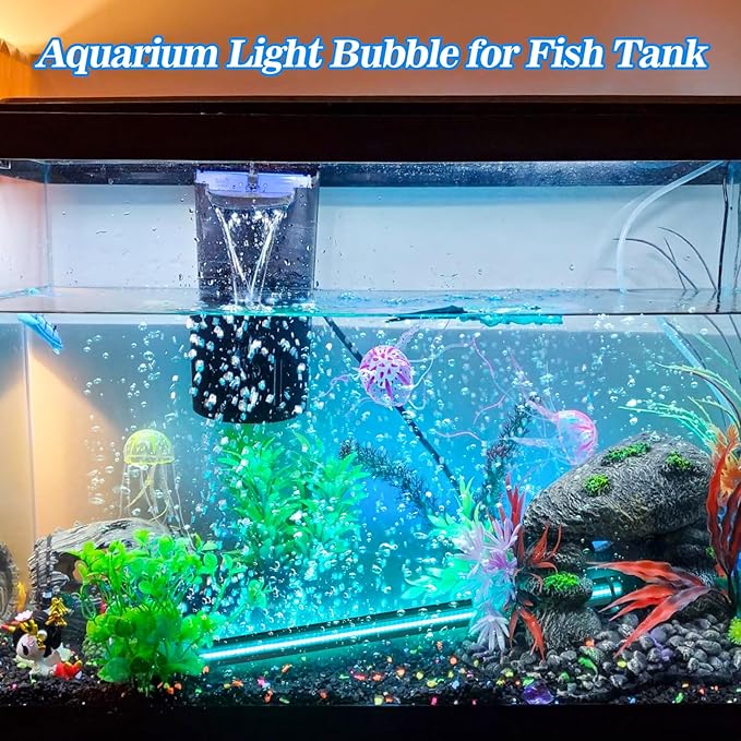Submersible Fish Tank Aquarium Light: Bright Aquarium Bubbler Lighting Full Spectrum - Adjustable Brightness Colors Change Underwater Led Strips with Remote and Suction Cups for Aquarium Fish Tank SZMINILED