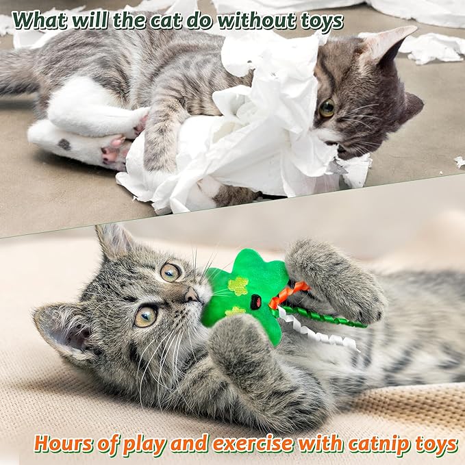 MALLMALL6 4Pcs Shamrocks Catnip Toys Gift for Cat, Indoor Cat Bite Kick Plush Catmint Pet Toys Supplies for Kitten Lover Gifts, Cute Teething Chew Relief Interactive Toy - PAWPICO
