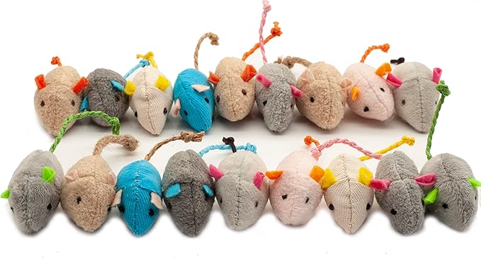 Fashion's Talk Cat Mice Toy 18-Pack Plush Catnip-Filled Mice Toys for Indoor Cats - Realistic Design, 9 Assorted Colors, 2 of Each, Value Pack - PAWPICO