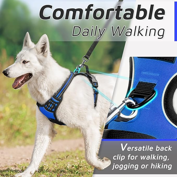 Eagloo Dog Harness Large Breed, No Pull Service Vest with Reflective Strips and Control Handle, Adjustable and Comfortable for Easy Walking, No Choke Pet Harness with 2 Metal Rings, Blue, XL GoExplorewithEagloo
