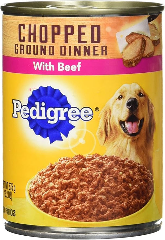 PEDIGREE CHOPPED GROUND DINNER Adult Canned Soft Wet Dog Food Variety Pack, with Chicken and with Beef, 13.2 oz. Cans (Pack of 12) - PAWPICO