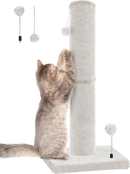 Carpet Craft Cat Scratching Post Heavy Duty for Indoor Large Cats and Adult Cats,Tall and Thicked Cat Scratch Post,Carpet Cat Tree Tower Scratcher with Interactivity Balls,Beige - PAWPICO