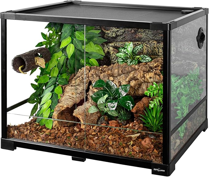 REPTIZOO Magnetic Reptile Hide Cave Resin Hollow Tree Trunk Hideout, Gecko Hide with Strong Magnetic Reptile Climbing Toy Reptile Tank Accessories for Crested Gecko,Lizard, Terrarium Decor REPTIZOO
