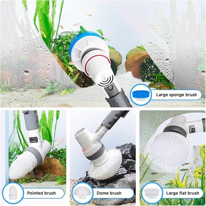 AQQA 8-in-1 Aquarium Cleaning Kit Electric Spin Scrubber Glass Cleaner Cordless Rechargeable IPX9 Waterproof Handheld Fish Tank Cleaning Brush Algae Scrapers Cleaning Tools AQQA