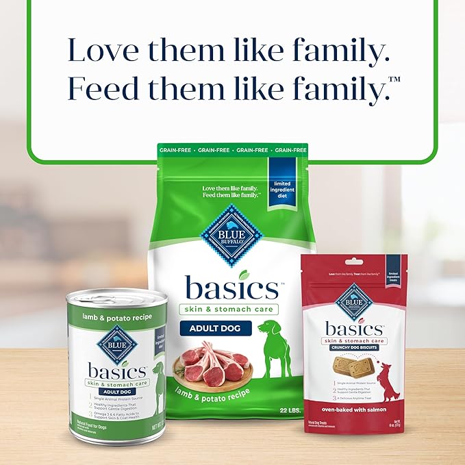 Blue Buffalo Basics Grain-Free Dry Dog Food for Adult Dogs, Limited Ingredient Diet, Lamb Recipe, 22-lb. Bag - PAWPICO