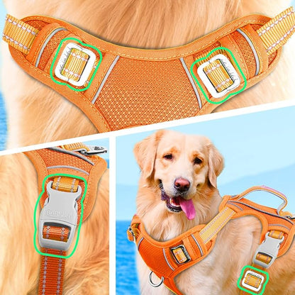 BARKBAY No Pull Dog Harness Large Reflective Dog Harness with Front Clip and Easy Control Handle for Walking Training Running with ID tag Pocket(Orange,XL) BARKBAY