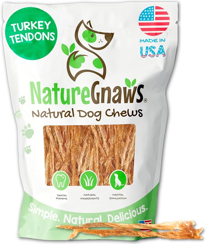 Nature Gnaws USA Turkey Tendons for Dogs (8oz) - Delicious Grain Free Reward Snack for Small, Medium & Large Breeds - Premium Natural Dog Chew Treats - PAWPICO