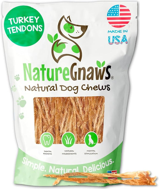 Nature Gnaws USA Turkey Tendons for Dogs (1Lb) - Delicious Grain Free Reward Snack for Small, Medium & Large Breeds - Premium Natural Dog Chew Treats - PAWPICO