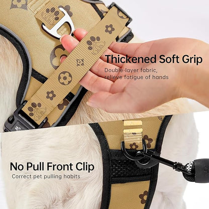 NESTROAD No Pull Dog Harness,Adjustable Oxford Dog Vest Harness with Leash,Reflective No-Choke Pet Harness with Easy Control Soft Handle for Medium Dogs(Medium,Light Brown) NESTROAD